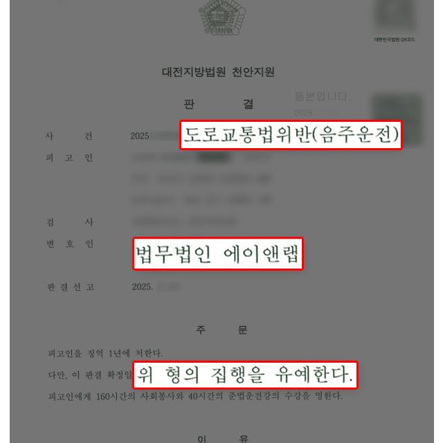 음주운전 2회, 혈중알코올농도 높았지만 집행유예 이끌어내
